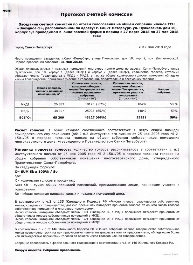 Протокол счетной комиссии образец